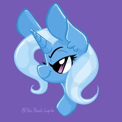 Size: 2048x2048 | Tagged: safe, artist:cupute, imported from derpibooru, trixie, pony, unicorn, big ears, bust, high res, lidded eyes, smiling, solo