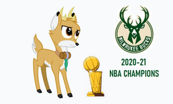 Size: 884x530 | Tagged: safe, artist:cheezedoodle96, edit, idw, imported from derpibooru, bramble, deer, basketball, idw showified, milwaukee bucks, nba, show accurate, simple background, solo, sports