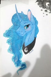 Size: 960x1440 | Tagged: safe, artist:eperyton, imported from derpibooru, princess luna, alicorn, pony, blushing, female, mare, peytral, signature, smiling, traditional art