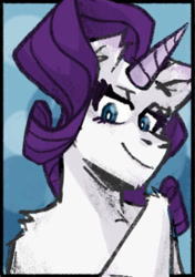 Size: 741x1054 | Tagged: safe, alternate version, artist:lion-buddy, imported from derpibooru, rarity, pony, unicorn, bust, female, horn, mare, smiling, solo