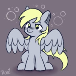 Size: 1024x1024 | Tagged: safe, artist:dearysnowy, artist:kokoaapuff, imported from derpibooru, derpy hooves, pegasus, pony, bubble, female, gray background, mare, simple background, solo, spread wings, wings