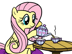 Size: 900x680 | Tagged: artist needed, safe, imported from derpibooru, fluttershy, pegasus, pony, food, simple background, sitting, solo, tea, tea party, teapot, transparent background
