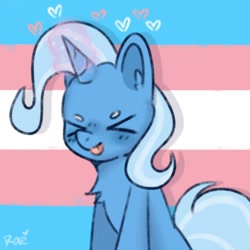 Size: 1024x1024 | Tagged: safe, artist:dearysnowy, artist:kokoaapuff, imported from derpibooru, trixie, pony, unicorn, ><, beanbrows, chest fluff, cute, diatrixes, eyebrows, eyes closed, female, gender headcanon, heart, pride, pride flag, tongue out, trans female, trans trixie, transgender, transgender pride flag