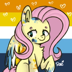 Size: 1024x1024 | Tagged: safe, artist:dearysnowy, artist:kokoaapuff, imported from derpibooru, fluttershy, pegasus, pony, aromantic pride flag, asexual pride flag, beanbrows, chest fluff, eyebrows, gender headcanon, headcanon, heart, pride, pride flag, sexuality headcanon, solo, stain