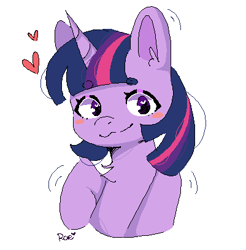 Size: 401x407 | Tagged: safe, artist:dearysnowy, artist:kokoaapuff, imported from derpibooru, twilight sparkle, pony, beanbrows, blush sticker, blushing, bust, chest fluff, cute, eyebrows, female, heart, looking at you, mare, ms paint, portrait, raised hoof, simple background, smiling, solo, three quarter view, twiabetes, white background