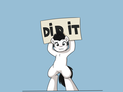 Size: 3202x2401 | Tagged: safe, artist:vipy, imported from derpibooru, oc, oc only, oc:vipy, earth pony, pony, bipedal, chest fluff, high res, holding, male, sign, solo