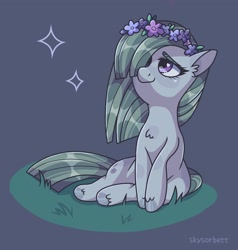 Size: 1949x2048 | Tagged: safe, artist:skysorbett, artist:skysorbett_art, imported from derpibooru, marble pie, earth pony, pony, floral head wreath, flower, headband, solo