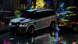 Size: 9600x5400 | Tagged: safe, artist:mrwithered, imported from derpibooru, oc, oc only, oc:sprinkles, pony, unicorn, 3d, absurd file size, absurd resolution, car, female, horn, land rover, land rover range rover sport, lexus, lexus lf-a, lexus lfa, mare, neon, rolls-royce, rolls-royce phantom, unicorn oc