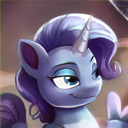 Size: 1024x1024 | Tagged: safe, artist:thisponydoesnotexist, imported from derpibooru, pony, unicorn, ai content, ai generated, female, generator:thisponydoesnotexist, lidded eyes, mare, neural network, not rarity, smiling, smirk, solo