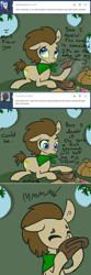 Size: 650x1954 | Tagged: safe, artist:toadstool-prancer, imported from derpibooru, doctor whooves, time turner, oc, oc:tantamount, earth pony, pony, disguise, disguised changeling, food, solo, tantamount time turner