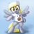 Size: 2048x2048 | Tagged: safe, artist:pfeffaroo, imported from derpibooru, derpy hooves, pegasus, pony, bipedal, clothes, female, food, high res, mare, muffin, shirt, solo, spread wings, t-shirt, that pony sure does love muffins, underhoof, wings