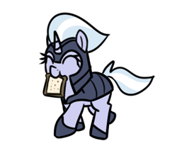 Size: 388x335 | Tagged: safe, artist:neuro, imported from derpibooru, silver sable, pony, unicorn, female, food, guardsmare, mare, poptart, royal guard, simple background, transparent background