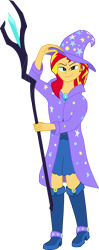 Size: 2978x7504 | Tagged: safe, artist:malte279, imported from derpibooru, sunset shimmer, equestria girls, cape, clothes, clothes swap, hat, staff, staff of sacanas, trixie's cape, trixie's hat