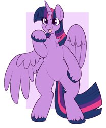 Size: 682x819 | Tagged: safe, artist:lulubell, imported from derpibooru, twilight sparkle, alicorn, pony, bipedal, chest fluff, female, mare, open mouth, simple background, solo, twilight sparkle (alicorn), unshorn fetlocks, white background