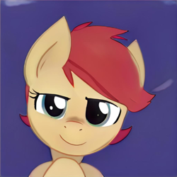 Size: 1024x1024 | Tagged: safe, artist:thisponydoesnotexist, imported from derpibooru, oc, earth pony, female, mare, neural network, plotting, plotting your demise, red mane, scheming, solo, up to no good