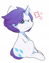 Size: 1386x1789 | Tagged: safe, artist:kindakismet, imported from derpibooru, rarity, pony, unicorn, alternate hairstyle, angry, cross-popping veins, cute, female, frown, looking at you, madorable, mare, short mane, simple background, sitting, solo, white background