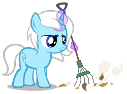 Size: 2620x1940 | Tagged: safe, artist:strategypony, imported from derpibooru, oc, oc:eula phi, pony, unicorn, female, filly, horn, leaves, magic, rake, simple background, sweeping, telekinesis, transparent background, unicorn oc