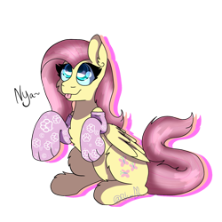 Size: 1439x1439 | Tagged: safe, artist:bluemoon, imported from derpibooru, fluttershy, pegasus, pony, :p, behaving like a cat, cheek fluff, chest fluff, clothes, ear fluff, fluffy, fluttercat, leg fluff, looking up, nya, paw socks, simple background, socks, solo, tongue out, transparent background