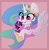 Size: 3883x3970 | Tagged: safe, artist:sakukitty, imported from derpibooru, princess celestia, twilight sparkle, alicorn, pony, unicorn, abstract background, bust, cute, cutelestia, duo, duo female, eye clipping through hair, eyebrows, eyebrows visible through hair, eyes closed, female, filly, filly twilight sparkle, grin, high res, mare, momlestia, sakukitty is trying to kill us, smiling, twiabetes, unicorn twilight, younger