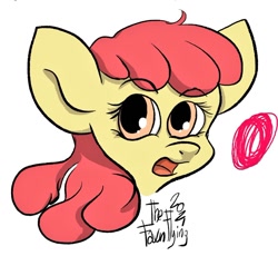 Size: 1024x941 | Tagged: safe, artist:thefawnflying, imported from derpibooru, apple bloom, earth pony, pony, bust, female, filly, head only, open mouth, portrait, solo