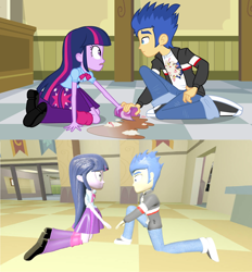 Size: 1920x2072 | Tagged: safe, artist:gaelrdzgaming53, imported from derpibooru, screencap, flash sentry, twilight sparkle, equestria girls, equestria girls (movie), 3d, boots, clothes, comparison, cup, female, flashlight, male, recreation, remake, screencap reference, shipping, shocking, shoes, source filmmaker, straight