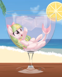 Size: 2000x2480 | Tagged: safe, artist:15.1.14, artist:one4pony, imported from derpibooru, oc, oc only, original species, pony, cup, cup of pony, female, food, high res, ice cube, lemon, mare, micro, ocean, solo
