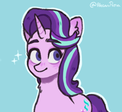 Size: 520x477 | Tagged: safe, artist:alecasrosa, imported from derpibooru, starlight glimmer, pony, unicorn, blue background, simple background, solo, sparkles