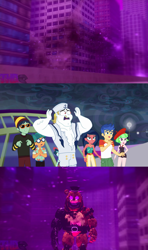 Size: 1920x3240 | Tagged: safe, edit, edited screencap, imported from derpibooru, screencap, bulk biceps, desert sage, doodle bug, drama letter, flash sentry, waldo whereabout, watermelody, equestria girls, equestria girls series, spring breakdown, spoiler:eqg series (season 2), 3d, berserk chief, crossover, five nights at freddy's, golden freddy, purple eyes, source filmmaker, the chief (animatronic), the special strike, the special strike rebellion, thehottest dog, vein