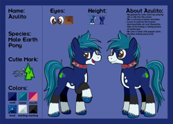 Size: 1920x1385 | Tagged: safe, artist:alexdti, imported from derpibooru, oc, oc only, oc:azulito, earth pony, pony, choker, male, reference sheet, solo, spiked choker, stallion