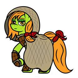 Size: 1024x1024 | Tagged: safe, artist:dice-warwick, imported from derpibooru, oc, oc only, oc:lottery, earth pony, pony, fallout equestria, armor, brigade armor, burlap, cloak, clothes, hood, solo