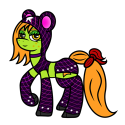 Size: 1024x1024 | Tagged: safe, artist:dice-warwick, imported from derpibooru, oc, oc only, oc:lottery, bear, earth pony, pony, ursa, ursa minor, fallout equestria, clothes, collar, hoodie, socks, solo, thigh highs, tight clothing