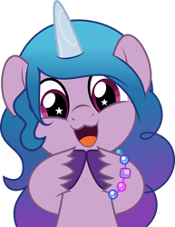 Size: 800x1038 | Tagged: safe, artist:jhayarr23, imported from derpibooru, izzy moonbow, pony, unicorn, :3, bracelet, cute, daaaaaaaaaaaw, female, g5, goody greeting meme, izzybetes, jewelry, looking at you, mare, nya, open mouth, simple background, solo, transparent background, unshorn fetlocks