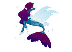 Size: 1920x1372 | Tagged: safe, artist:rainvivadopts, imported from derpibooru, oc, oc only, alicorn, pony, seapony (g4), adoptable, base used, blue wings, bubble, deviantart watermark, dorsal fin, ethereal mane, fin wings, fins, fish tail, flowing mane, flowing tail, horn, obtrusive watermark, purple mane, seaponified, smiling, solo, species swap, starry mane, tail, watermark, wings