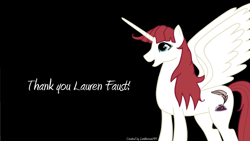 Size: 1920x1080 | Tagged: safe, artist:dantheman1919, imported from derpibooru, oc, oc:fausticorn, alicorn, pony, desktop, female, lauren faust, open mouth, open smile, smiling, thank you