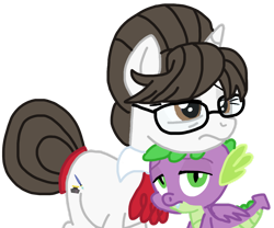 Size: 1280x1067 | Tagged: safe, artist:徐詩珮, imported from derpibooru, raven, spike, dragon, pony, unicorn, annoyed, bored, commission, cute, daaaaaaaaaaaw, duo, female, glasses, hair bun, hnnng, intersex, interspecies, male, mare, necktie, older, older spike, raven is not amused, ravenbetes, ravenspike, secretary, shipping, simple background, sleepy, spikabetes, spike is not amused, spikelove, straight, tired, transparent background, unamused, vector, winged spike, wings