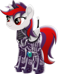 Size: 2570x3282 | Tagged: safe, artist:lincolnbrewsterfan, derpibooru exclusive, imported from derpibooru, oc, oc only, oc:blackjack, alicorn, cyborg, pony, unicorn, fallout equestria, fallout equestria: project horizons, my little pony: the movie, .svg available, amputee, armor, colored pupils, cyber eyes, cyber legs, cybernetic legs, cyberpunk, delta pipbuck, fanfic art, feathered wings, female, folded wings, happy, headcanon in the description, high res, highlights, level 5 (iconium) (project horizons), looking at something, mare, moonlight eclipse (project horizons), movie accurate, nudity, rapier, sheath, simple background, smiling, solo, standing, svg, sword, transparent background, vector, weapon, wings