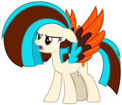 Size: 2828x2457 | Tagged: safe, artist:lightning stripe, imported from derpibooru, part of a set, oc, oc only, oc:phoenix feather, pegasus, pony, angry, commission, cream coat, cutie mark, ears back, eyelashes, female, floppy ears, frown, high res, large wings, long hair, long mane, long tail, mare, orange eyes, simple background, solo, spread wings, transparent background, two toned mane, two toned tail, wide stance, wings