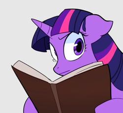 Size: 927x851 | Tagged: safe, artist:melligine, imported from derpibooru, twilight sparkle, pony, unicorn, book, concerned, floppy ears, frown, looking at you, solo, twilight is not amused, twilight sparkle is not amused, unamused, unicorn twilight