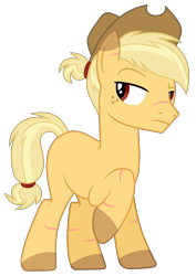 Size: 1129x1598 | Tagged: safe, artist:cindydreamlight, artist:cindystarlight, imported from derpibooru, oc, oc only, earth pony, pony, cowboy hat, earth pony oc, frown, hat, male, not applejack, raised hoof, scar, simple background, solo, stallion, stetson, transparent background