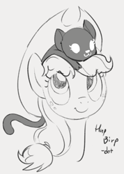 Size: 479x673 | Tagged: safe, artist:dotkwa, imported from derpibooru, applejack, cat, earth pony, pony, applejack's hat, bust, cowboy hat, cute, female, grayscale, hat, jackabetes, mare, monochrome, sketch