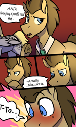 Size: 2000x3334 | Tagged: safe, artist:sierra flyer, imported from derpibooru, derpy hooves, doctor whooves, time turner, oc, earth pony, pegasus, pony, comic:date night!, blushing, comic, doctorderpy, female, high res, male, shipping, stallion, straight