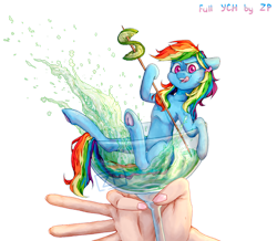 Size: 1280x1114 | Tagged: safe, artist:zero-paint, imported from derpibooru, rainbow dash, human, pegasus, pony, cup, cup of pony, drink, female, frog (hoof), hand, mare, martini glass, micro, simple background, solo, tongue out, transparent background, underhoof, wingless