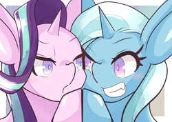 Size: 1684x1191 | Tagged: safe, artist:sc_kis_rko, imported from derpibooru, starlight glimmer, trixie, pony, unicorn, duo, face to face, female, looking at each other, looking at someone, mare