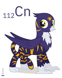 Size: 4000x5000 | Tagged: safe, artist:parclytaxel, imported from derpibooru, oc, oc only, oc:grizmo, big cat, griffon, hybrid, tiger, tiger griffon, series:joycall6's periodic table, .svg available, absurd resolution, chemistry, commission, copernicium, griffonized, looking at you, male, periodic table, simple background, smiling, solo, species swap, vector, white background