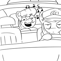 Size: 3000x3000 | Tagged: safe, berry punch, berryshine, earth pony, pony, car, driving, drunk, florida man, hat, monochrome, police, police car, police officer, ponice, singing