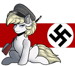 Size: 4500x4000 | Tagged: artist needed, safe, oc, oc only, oc:aryanne, earth pony, pony, art pack:marenheit 451, absurd resolution, earth pony oc, female, gun, hat, looking at you, mare, nazi, nazipone, rifle, sitting, solo, swastika, weapon