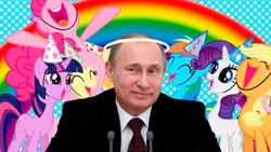 Size: 800x450 | Tagged: safe, imported from ponybooru, applejack, fluttershy, pinkie pie, rainbow dash, rarity, twilight sparkle, human, irl, irl human, mane six, photo, russia, vladimir putin