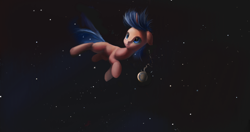 Size: 4096x2160 | Tagged: safe, artist:pegasus button, imported from derpibooru, oc, oc only, oc:red star, pony, unicorn, float, pocket watch, solo, starry sky, universe