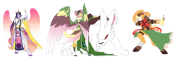 Size: 6184x2000 | Tagged: safe, artist:phoenixking732, imported from derpibooru, angel bunny, applejack, fluttershy, twilight sparkle, alicorn, anthro, deer, deer pony, earth pony, original species, peryton, rabbit, unguligrade anthro, animal, cleric, colored wings, druid, fantasy class, female, gradient wings, large wings, mare, monk, multicolored wings, species swap, twilight sparkle (alicorn), wings