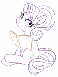 Size: 1551x2048 | Tagged: safe, artist:veeayydee, imported from derpibooru, starlight glimmer, pony, unicorn, book, simple background, sitting, sketch, solo